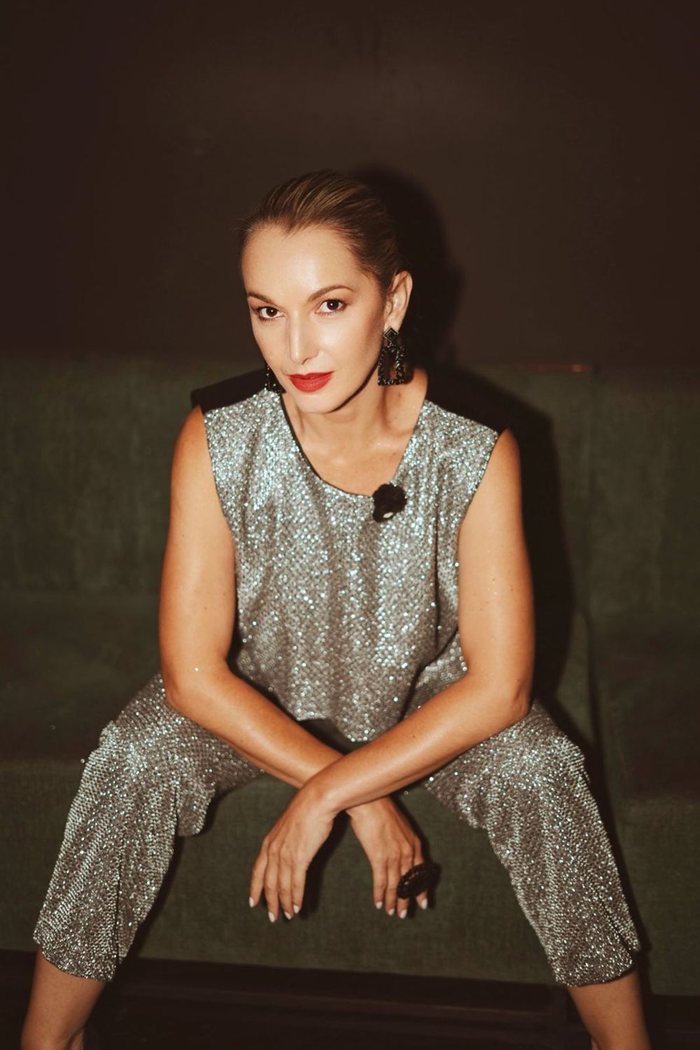 Editorial portrait in a silver sequin set